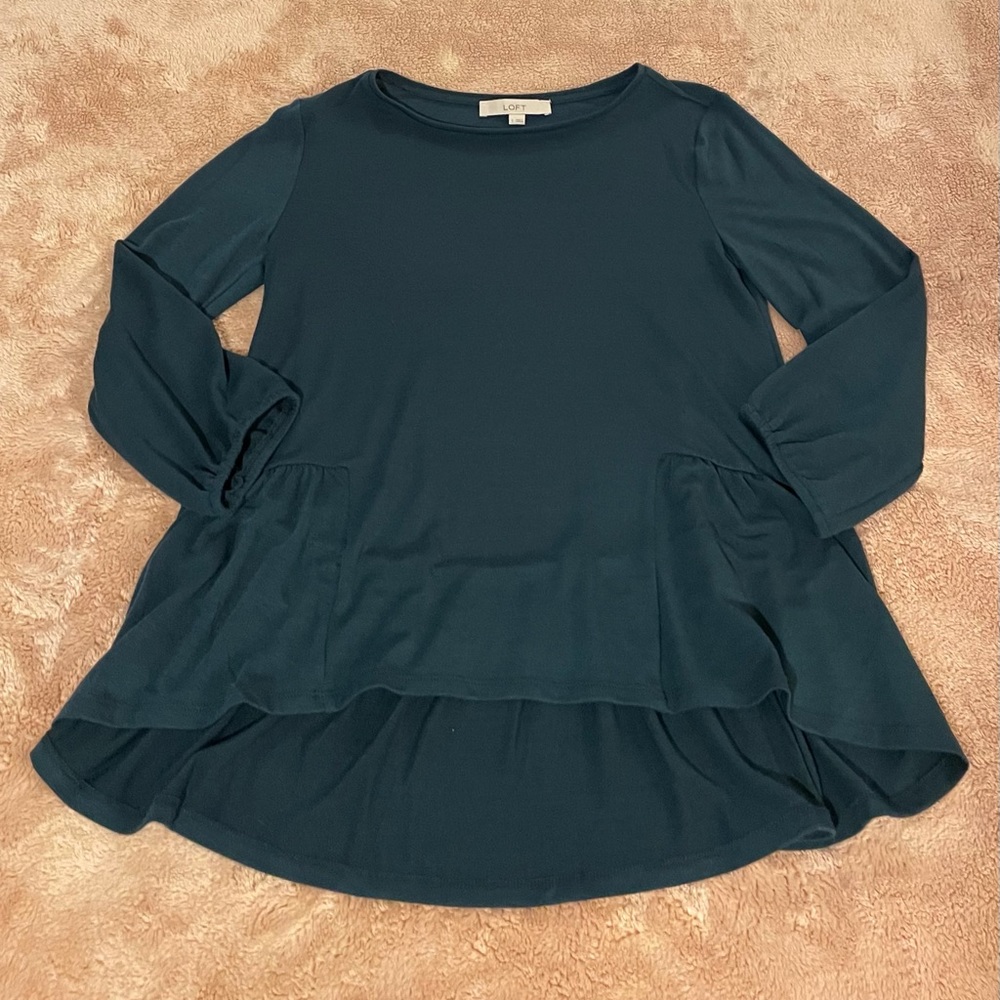 LOFT dark green three quarter sleeve knit top